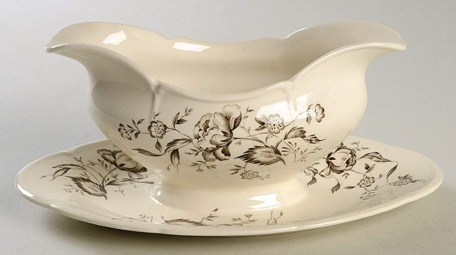 Oriental Rose Gravy Boat with Attached Underplate by Johnson Brothers-1