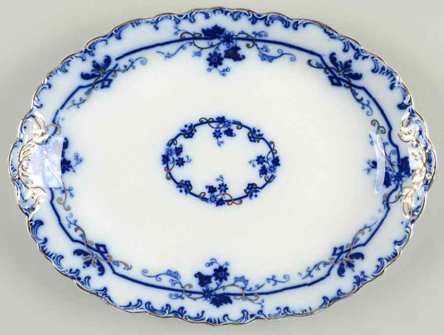 Oxford (Flow Blue) 11" Oval Serving Platter by Johnson Brothers-1