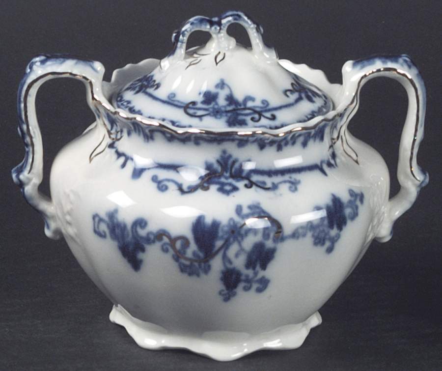 Oxford (Flow Blue) Sugar Bowl & Lid by Johnson Brothers-1