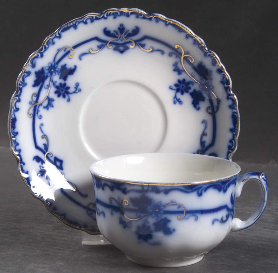 Oxford (Flow Blue) Flat Cup & Saucer Set by Johnson Brothers-1
