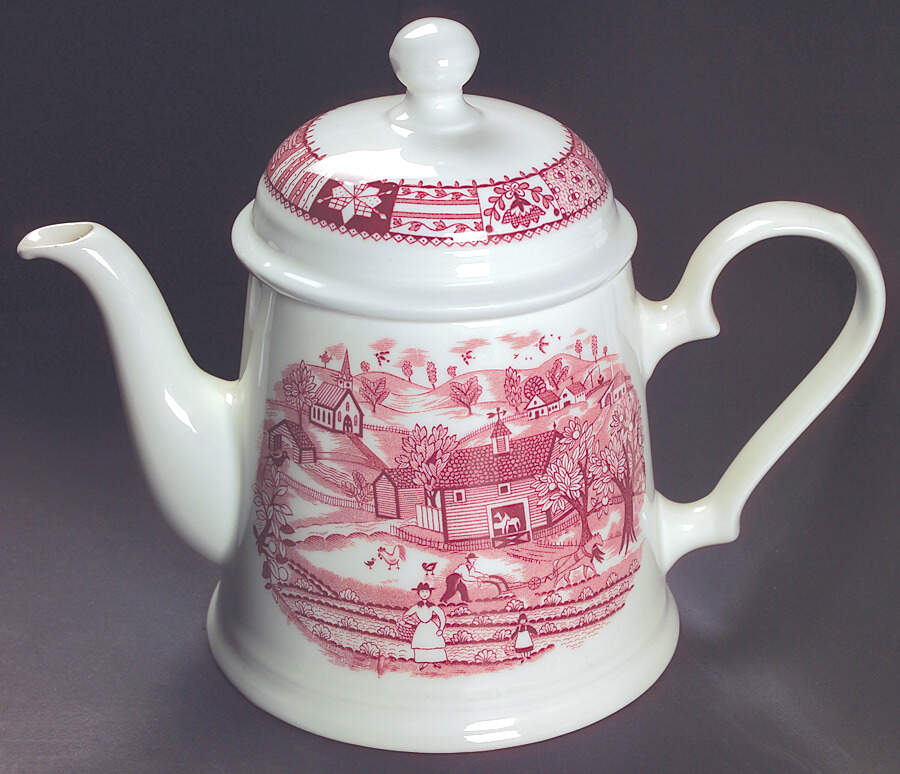 Patchwork Farm Pink Teapot & Lid by Johnson Brothers-1