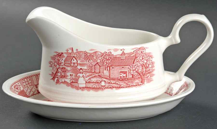Patchwork Farm Pink Gravy Boat & Underplate/Relish by Johnson Brothers-1