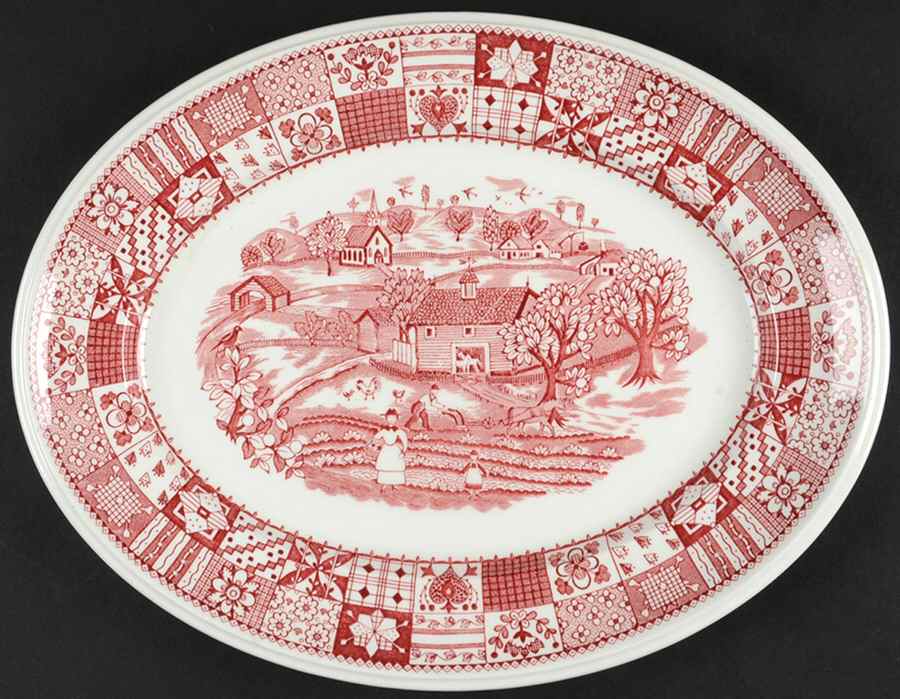 Patchwork Farm Pink 12" Oval Serving Platter by Johnson Brothers-1