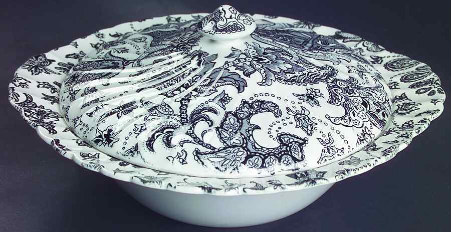 Paisley Black Round Covered Vegetable by Johnson Brothers-1