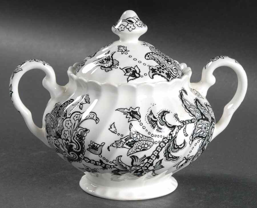 Paisley Black Sugar Bowl & Lid by Johnson Brothers-1