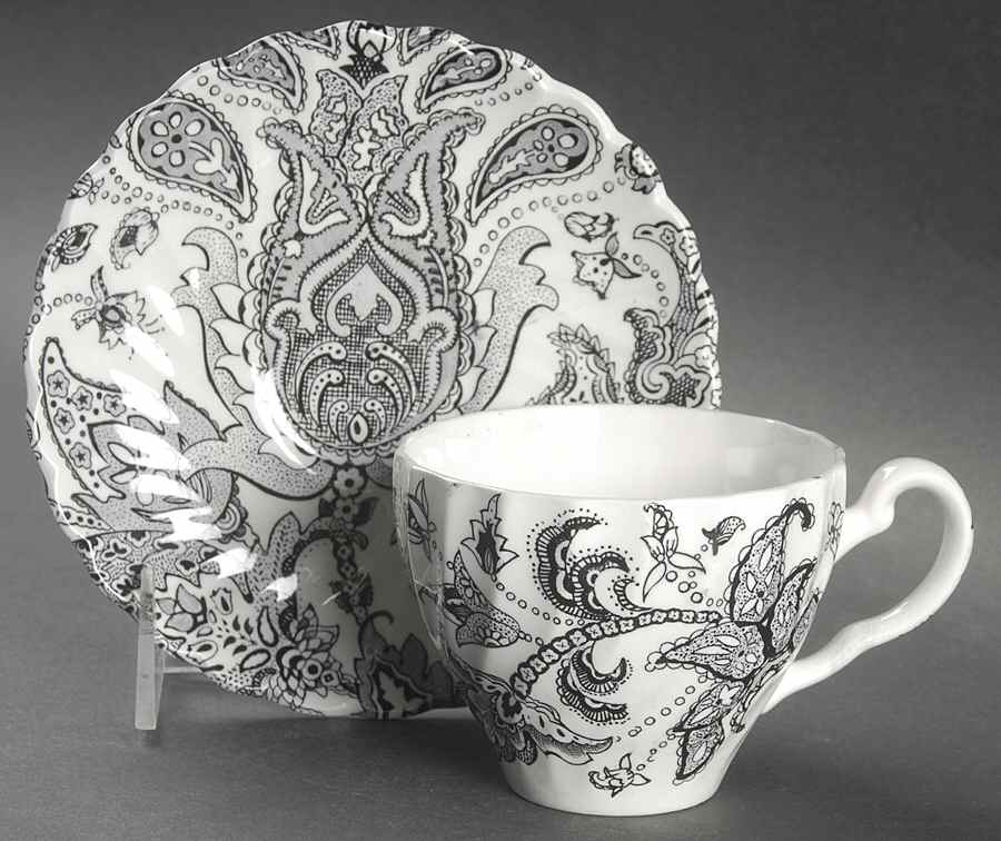 Paisley Black Flat Cup & Saucer Set by Johnson Brothers-1