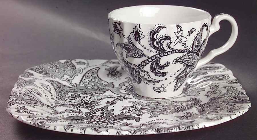 Paisley Black Snack Plate & Cup Set by Johnson Brothers-1