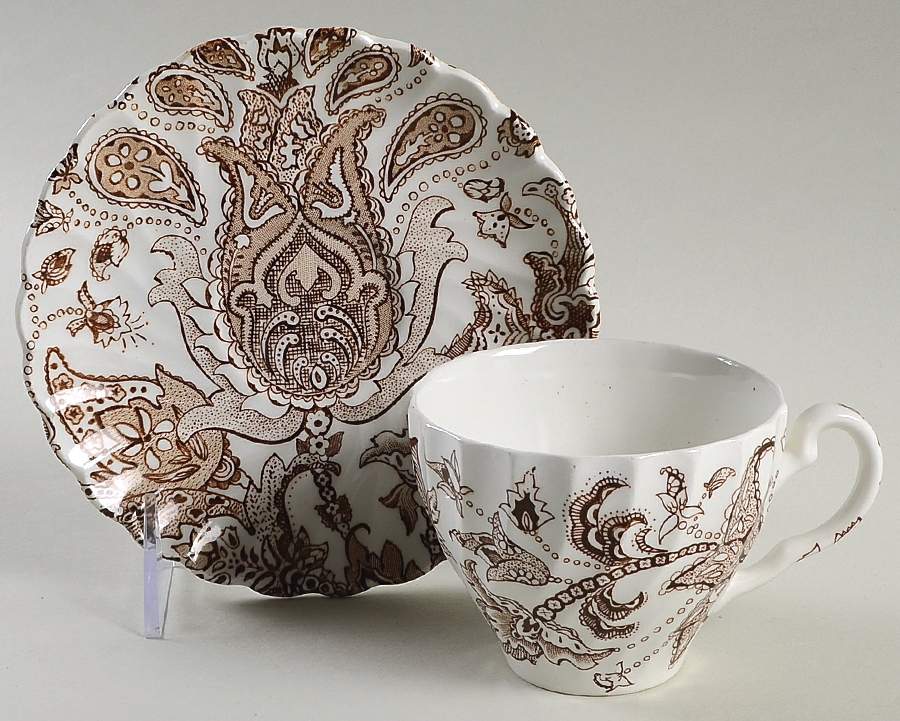 Paisley Brown Flat Cup & Saucer Set by Johnson Brothers-1