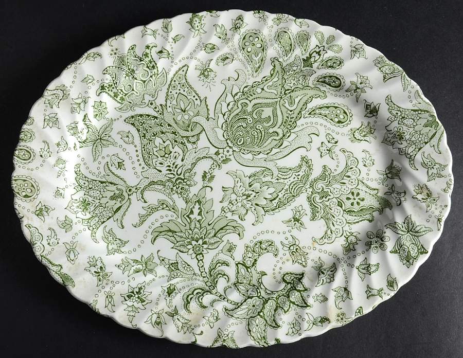 Paisley Green 12" Oval Serving Platter by Johnson Brothers-1