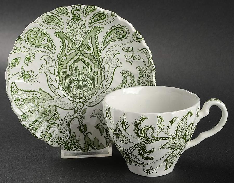 Paisley Green Flat Cup & Saucer Set by Johnson Brothers-1
