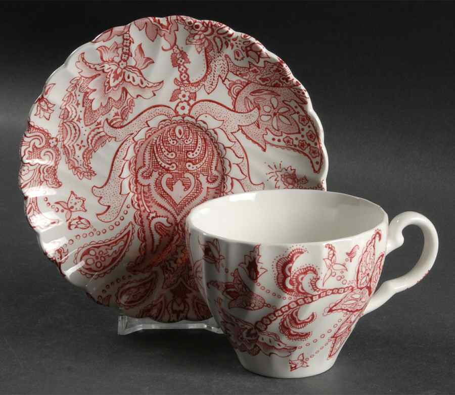 Paisley Red Flat Cup & Saucer Set by Johnson Brothers-1
