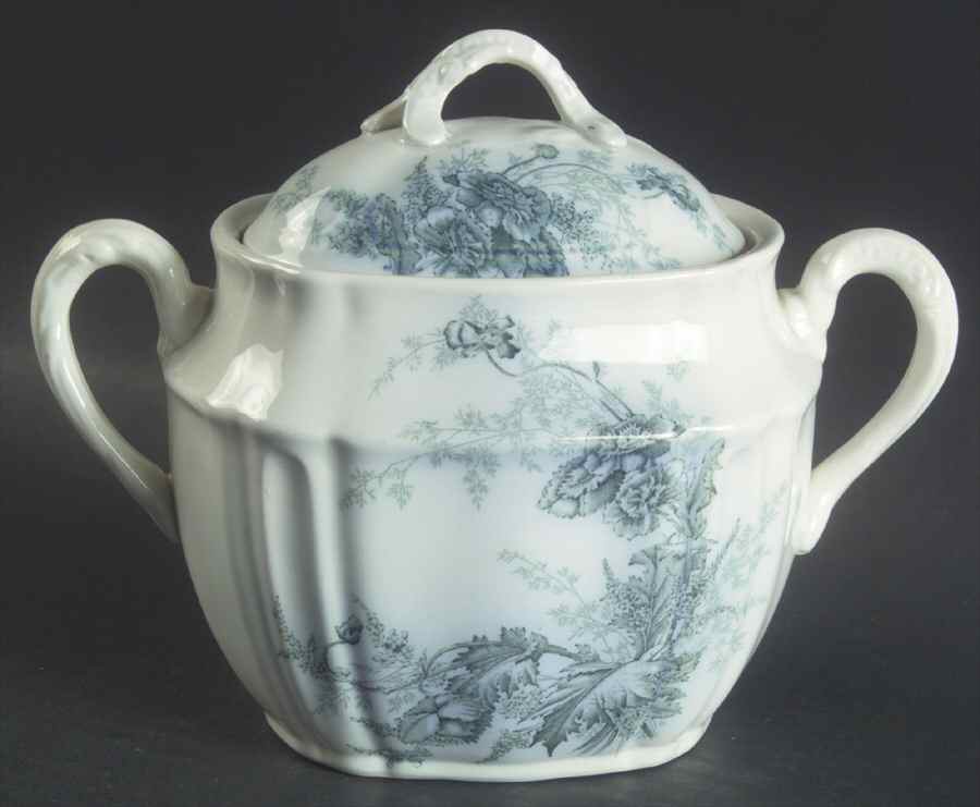 Paris Blue Green Sugar Bowl & Lid by Johnson Brothers-1