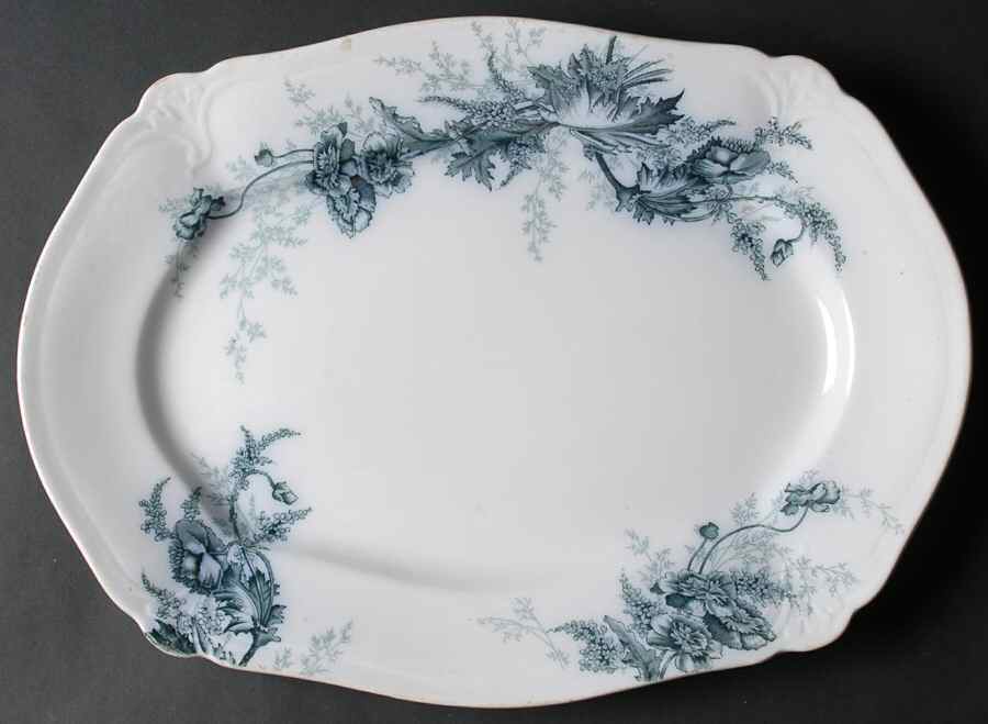 Paris Blue Green 14" Oval Serving Platter by Johnson Brothers-1