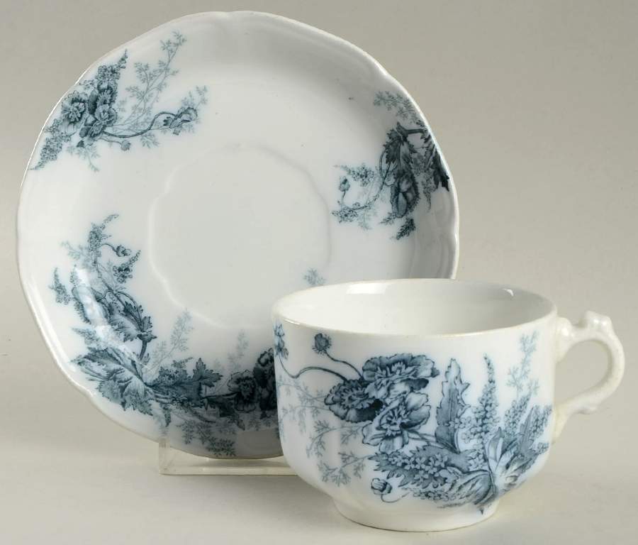 Paris Blue Green Flat Cup & Saucer Set by Johnson Brothers-1