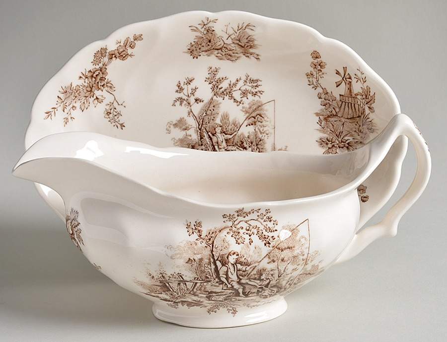 Pastorale Toile De Jouy Brown Gravy Boat & Underplate/Relish by Johnson Brothers-1