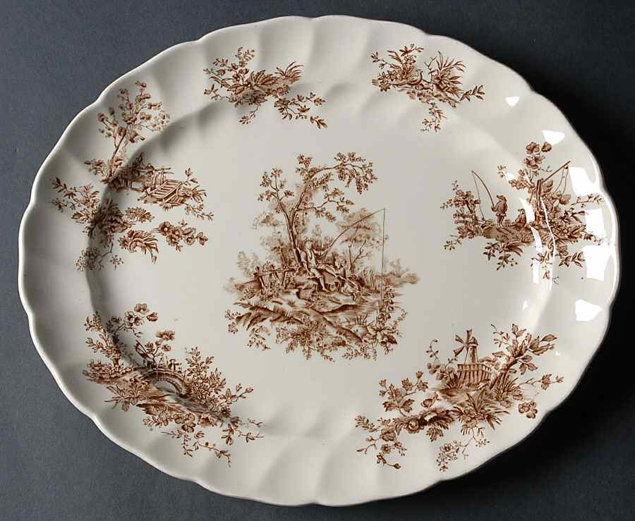 Pastorale Toile De Jouy Brown 11" Oval Serving Platter by Johnson Brothers-1