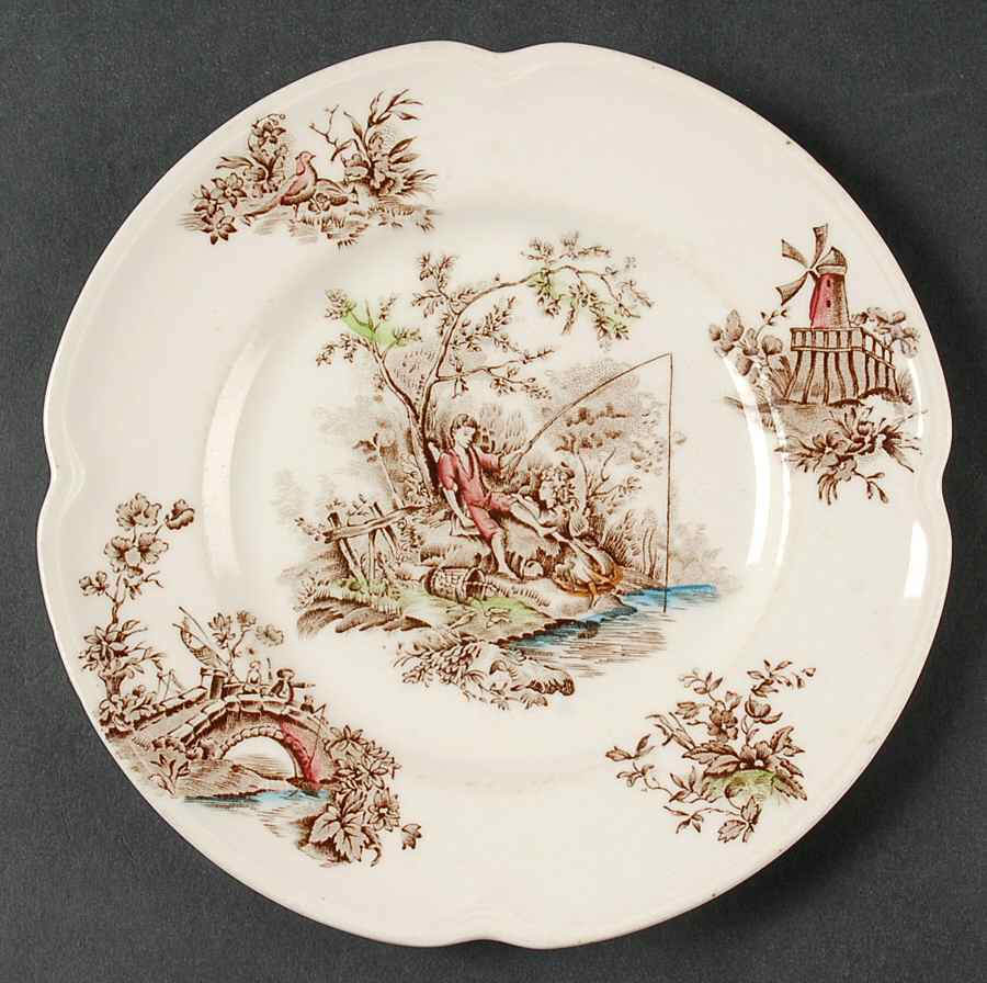 Pastorale Toile De Jouy Brown Multicolor Dessert/Pie Plate by Johnson Brothers-1