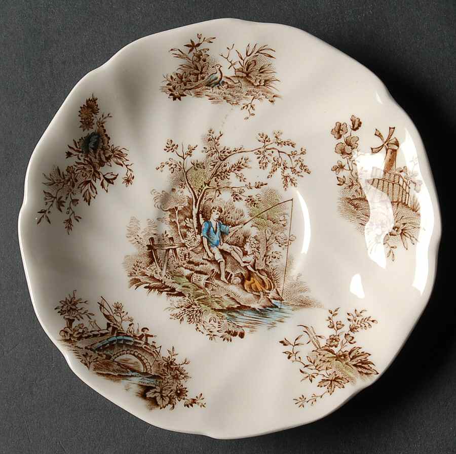 Pastorale Toile De Jouy Brown Multicolor Saucer by Johnson Brothers-1
