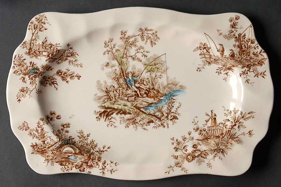 Pastorale Toile De Jouy Brown Multicolor 10" Rectangular Serving Platter by Johnson Brothers-1