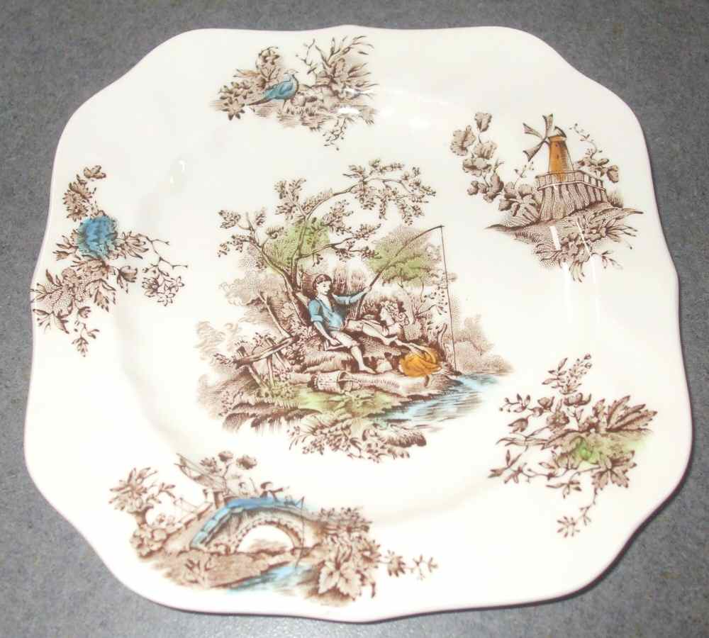 Pastorale Toile De Jouy Brown Multicolor Square Bread & Butter Plate by Johnson Brothers-1
