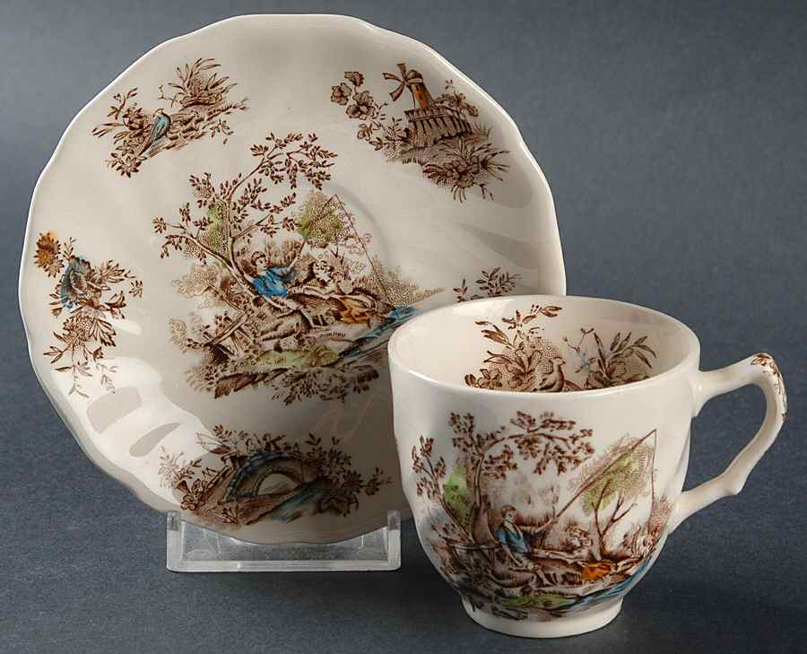 Pastorale Toile De Jouy Brown Multicolor Flat Demitasse Cup & Saucer Set by Johnson Brothers-1