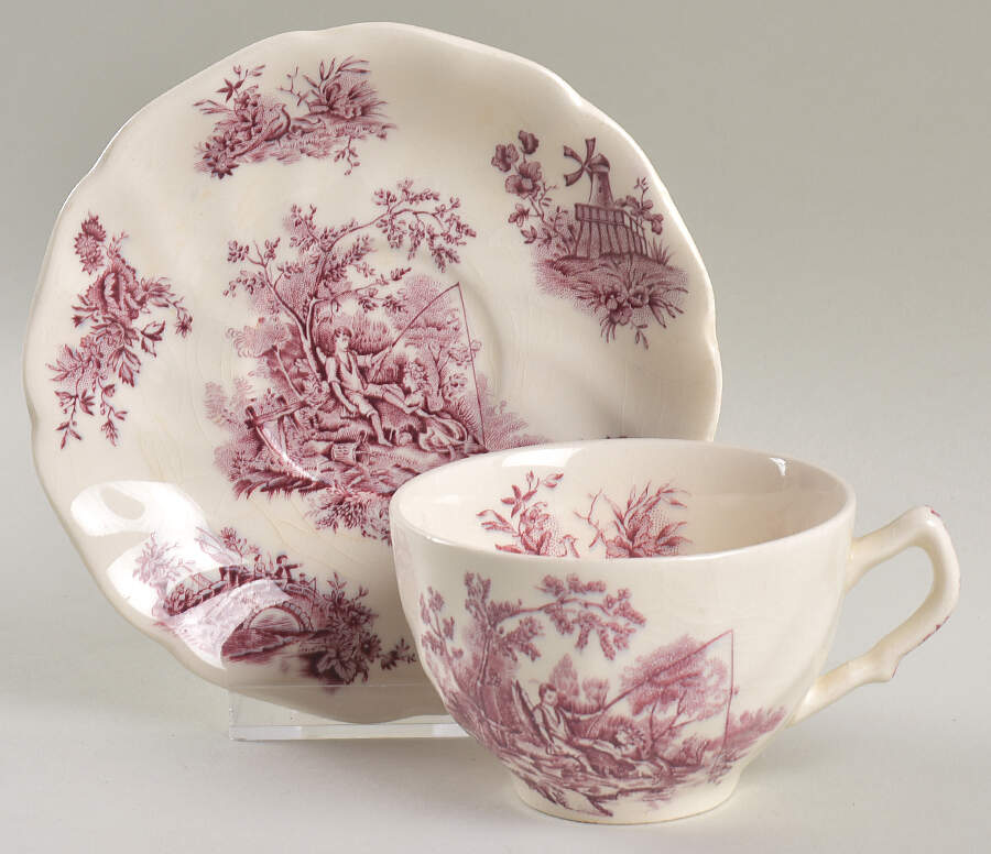 Pastorale Toile De Jouy Plum Footed Cup & Saucer Set by Johnson Brothers-1