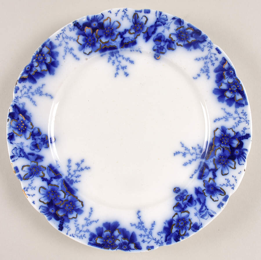 Peach (Flow Blue, Gold Accents) Luncheon Plate by Johnson Brothers-1