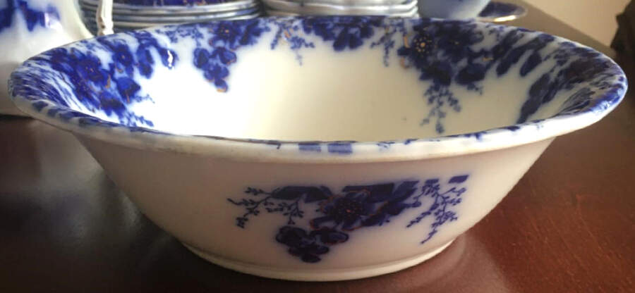 Peach (Flow Blue, Gold Accents) 9" Round Vegetable Bowl by Johnson Brothers-1