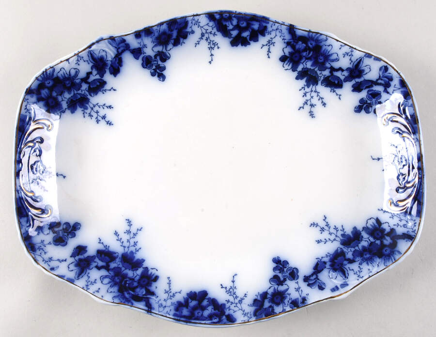 Peach (Flow Blue, Gold Accents) 14" Oval Serving Platter by Johnson Brothers-1