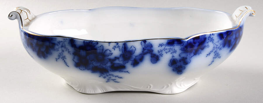 Peach (Flow Blue, Gold Accents) Oval Vegetable No Lid by Johnson Brothers-1