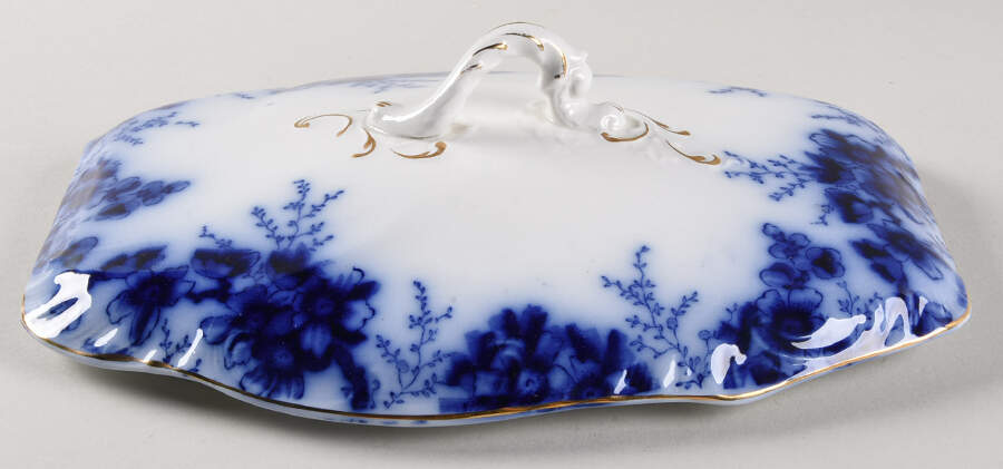 Peach (Flow Blue, Gold Accents) Lid for Oval Vegetable by Johnson Brothers-1