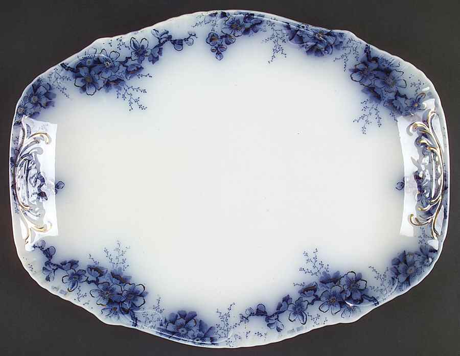 Peach (Flow Blue, Gold Accents) 16" Oval Serving Platter by Johnson Brothers-1