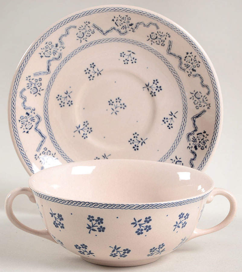 Petite Fleur Blue Flat Cream Soup Bowl & Saucer Set by Johnson Brothers-1
