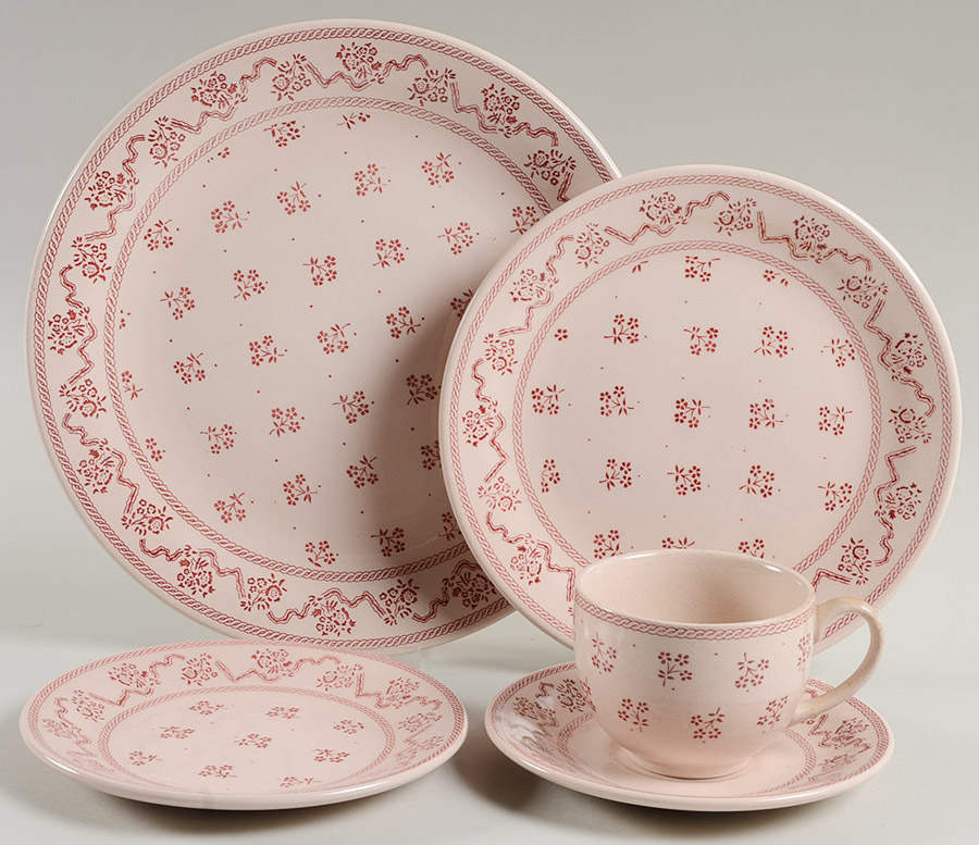 Petite Fleur Burgundy Pink 5 Piece Place Setting by Johnson Brothers-1