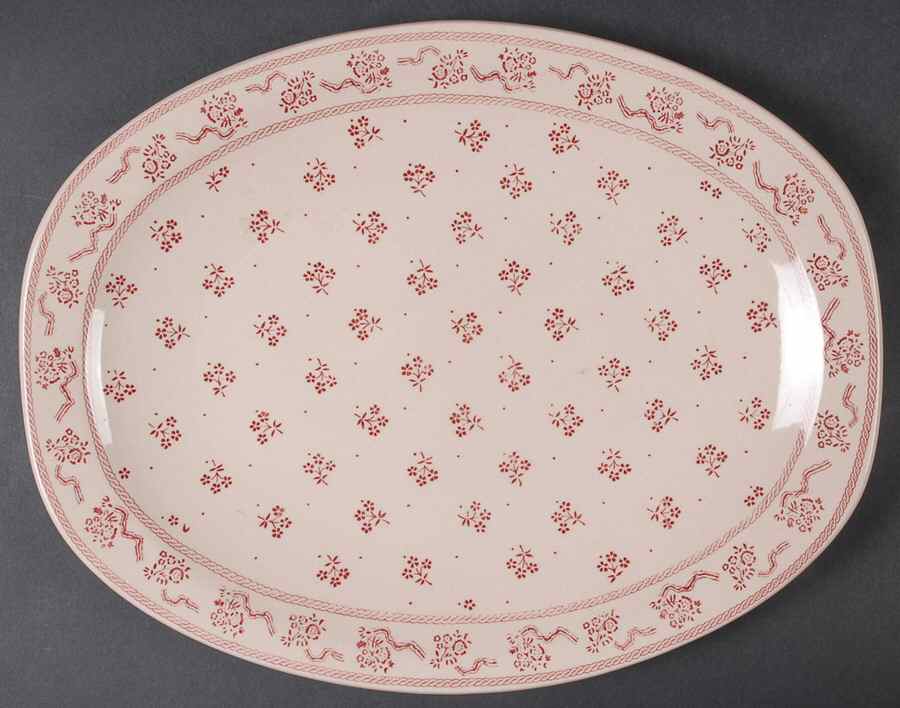 Petite Fleur Burgundy Pink 13" Oval Serving Platter by Johnson Brothers-1