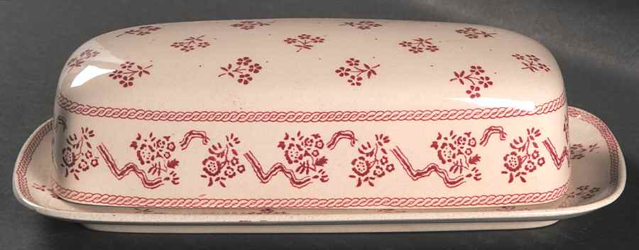Petite Fleur Burgundy Pink 1/4 Lb Covered Butter by Johnson Brothers-1