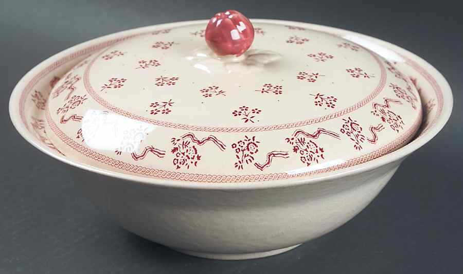 Petite Fleur Burgundy Pink Round Covered Vegetable by Johnson Brothers-1