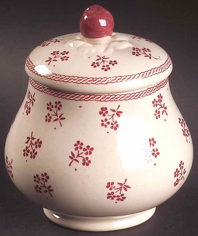 Petite Fleur Burgundy Pink Sugar Bowl & Lid by Johnson Brothers-1