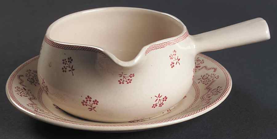 Petite Fleur Burgundy Pink Gravy Boat & Underplate by Johnson Brothers-1