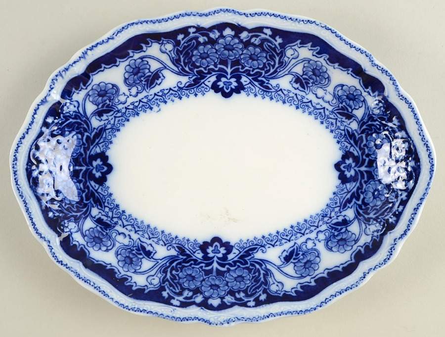 Pekin (Flow Blue) 10" Oval Serving Platter by Johnson Brothers-1