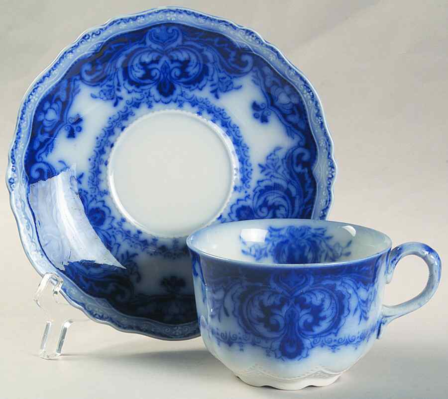 Persian (Flow Blue) Flat Cup & Saucer Set by Johnson Brothers-1