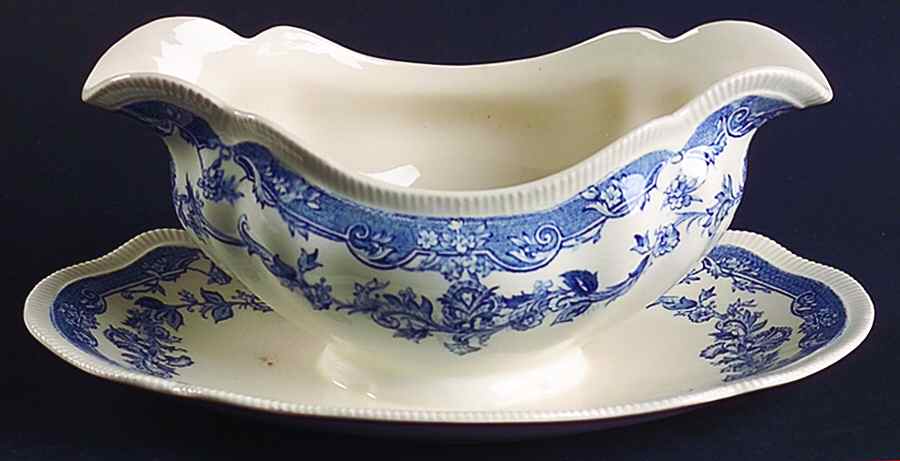 Persian Tulip Blue Gravy Boat with Attached Underplate by Johnson Brothers-1