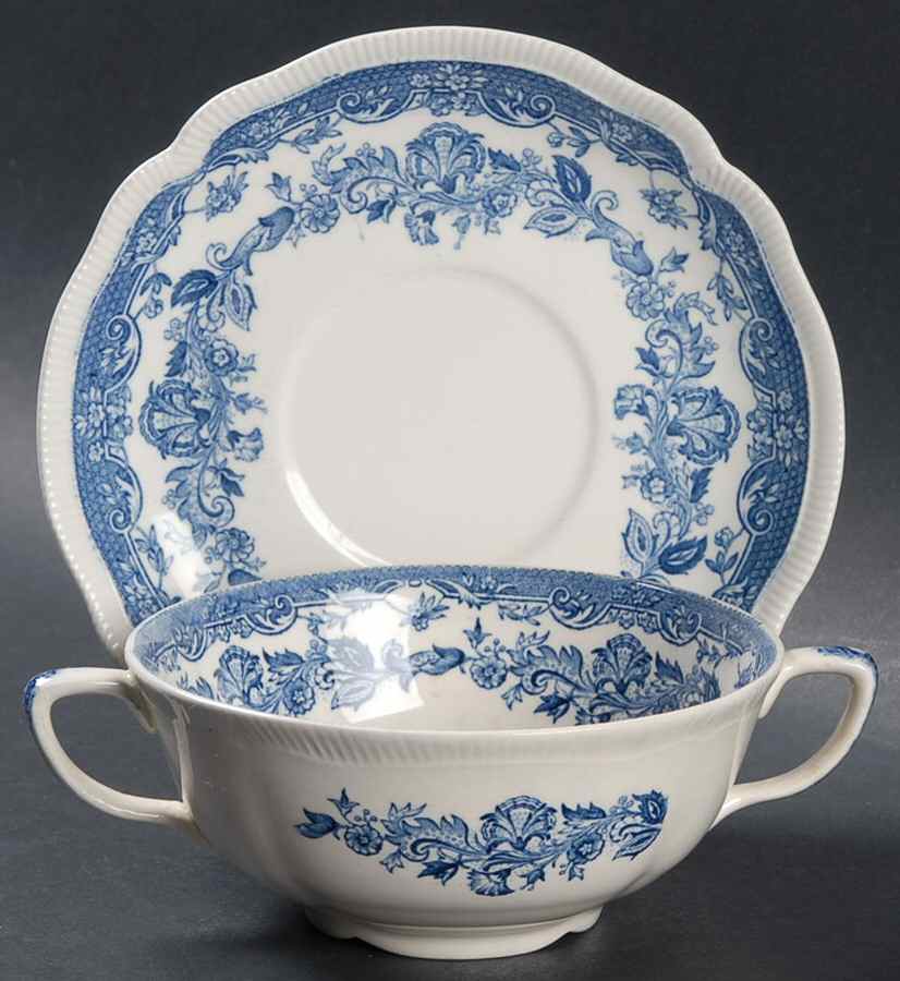 Persian Tulip Blue Flat Cream Soup Bowl & Saucer Set by Johnson Brothers-1