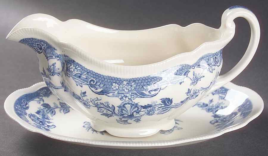 Persian Tulip Blue Gravy Boat & Underplate/Relish by Johnson Brothers-1