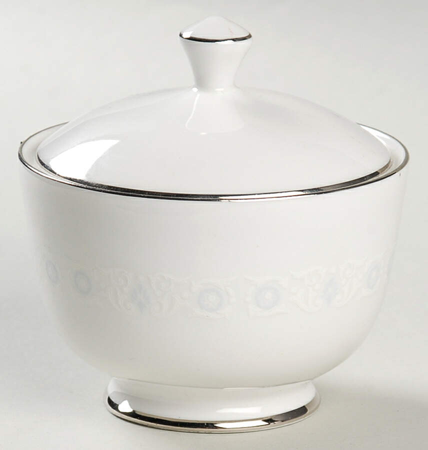 Pirouette White & Blue Sugar Bowl & Lid by Johnson Brothers-1
