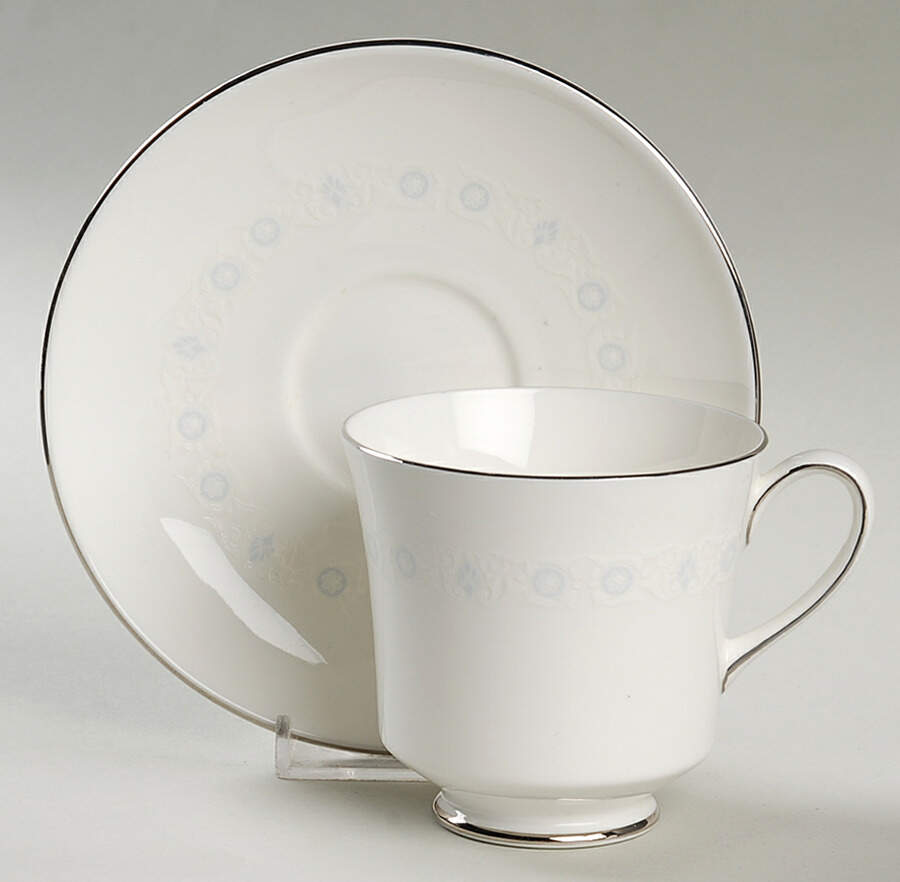 Pirouette White & Blue Footed Cup & Saucer Set by Johnson Brothers-1