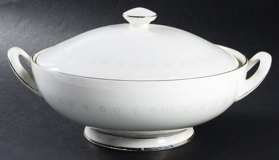 Pirouette White & Blue Round Covered Vegetable by Johnson Brothers-1