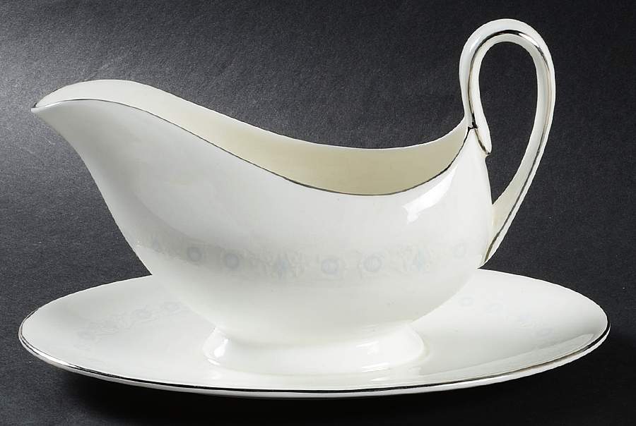 Pirouette White & Blue Gravy Boat with Attached Underplate by Johnson Brothers-1