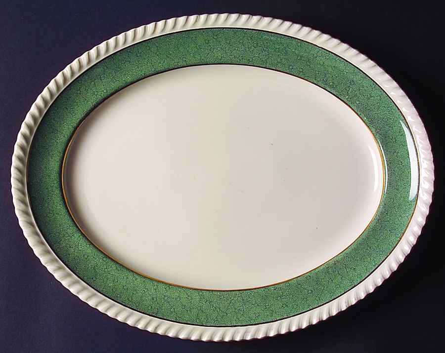 Powder Border Green & White 11" Oval Serving Platter by Johnson Brothers-1
