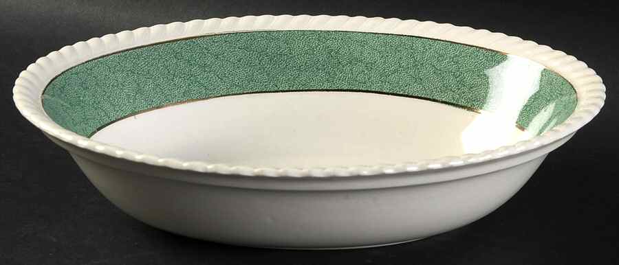 Powder Border Green & White 9" Oval Vegetable Bowl by Johnson Brothers-1